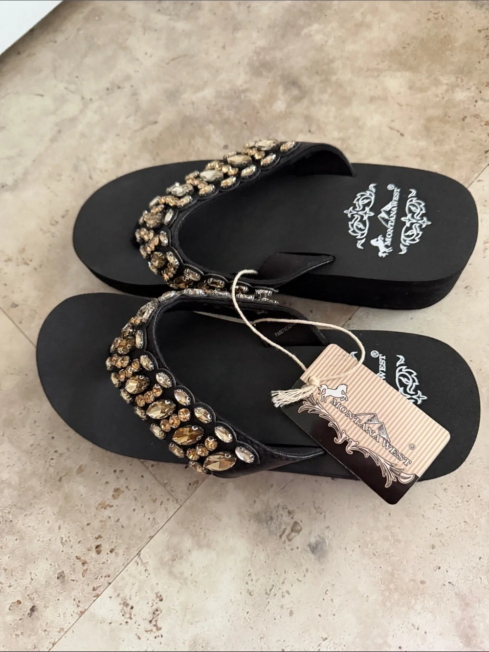 Montana West Embellished Black Women's Flip Flop Sandals -7